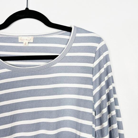 Hem & Thread Small S Blue White Striped Long Sleeve Cinch Hem Long Bell Sleeves - Picture 4 of 9